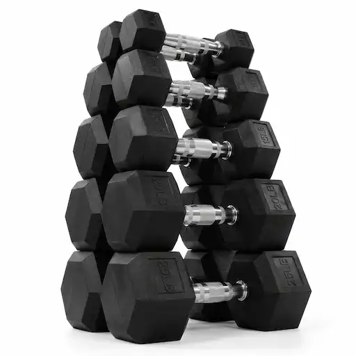 Fitvids Rubber Encased Hex Dumbbell Set 150lb for muscle toning